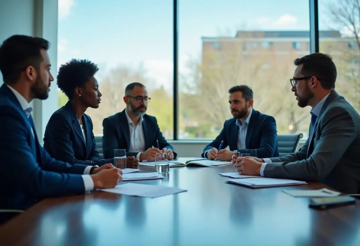 Group of researchers and leaders meeting to discuss strategic initiatives at BioCanRx, Canada’s leading cancer immunotherapy and translational research institute.